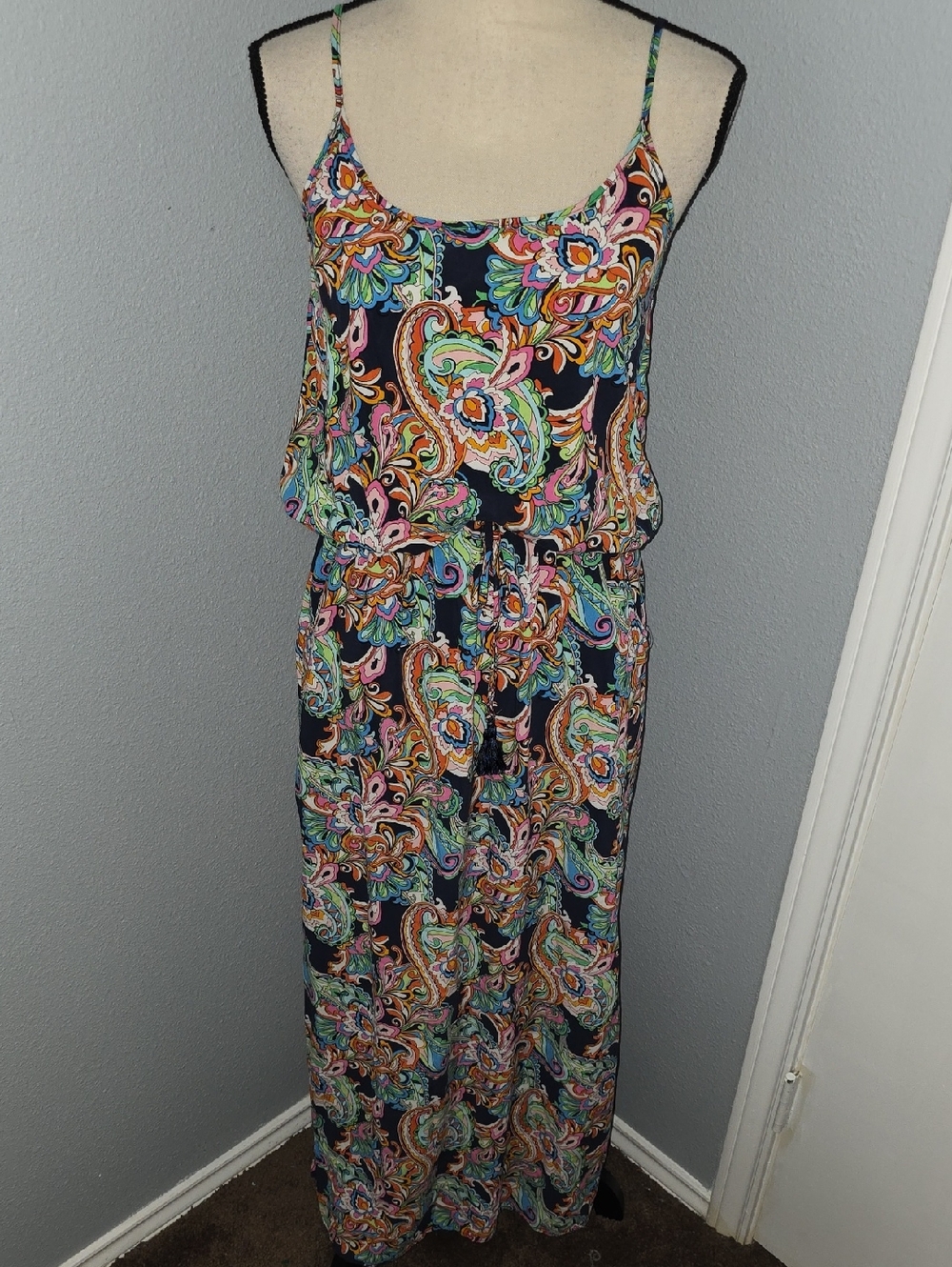 Tommy Bahama Navy Paisley Maxi Dress with Multicolor Print Sz M